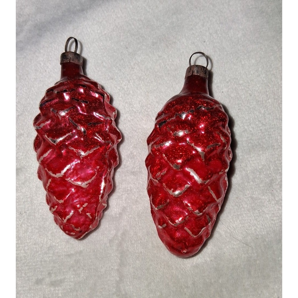 Vintage Red Glass Pinecone Christmas Ornaments Set of 2 – 2.25"